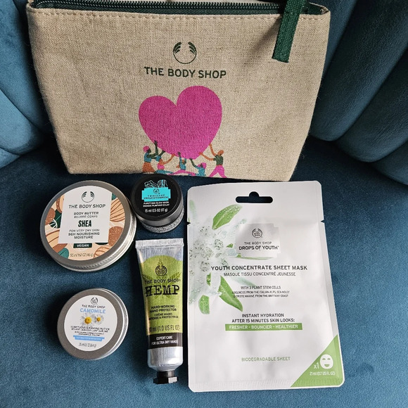 The Body Shop 6 piece Self Care Set with Zipper Pouch NWT - Picture 2 of 5